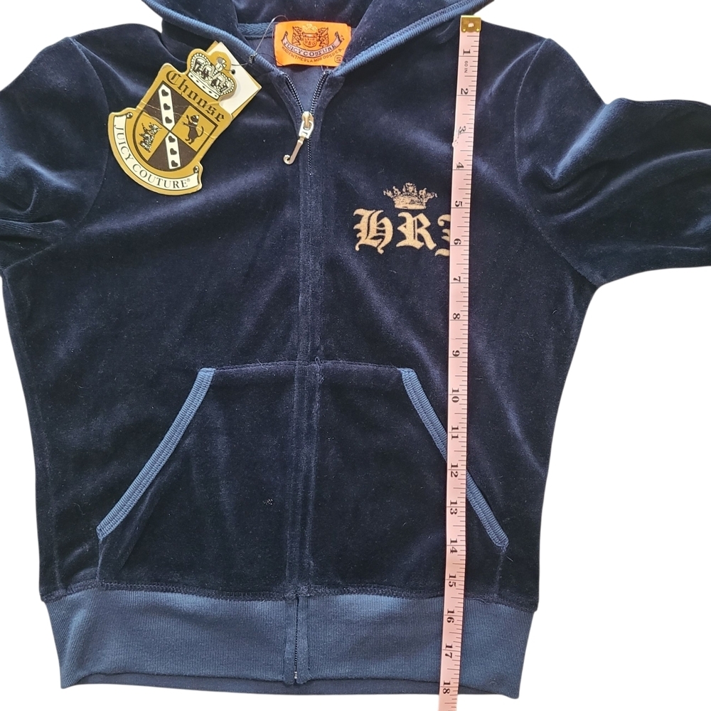 Juicy Couture Vintage Kids Y2K Velour Hoodie Her Royal Juicyness Navy NWT S - Picture 11 of 11
